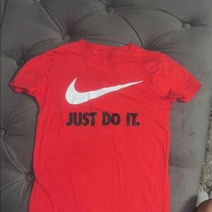 Nike Red Tee with White Swoosh and Black Text